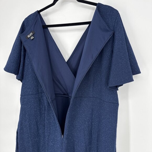 SLNY Womens Plus Size 22W Navy Blue Glitter Beaded Flutter Sleeve Cocktail Dress - Picture 9 of 11